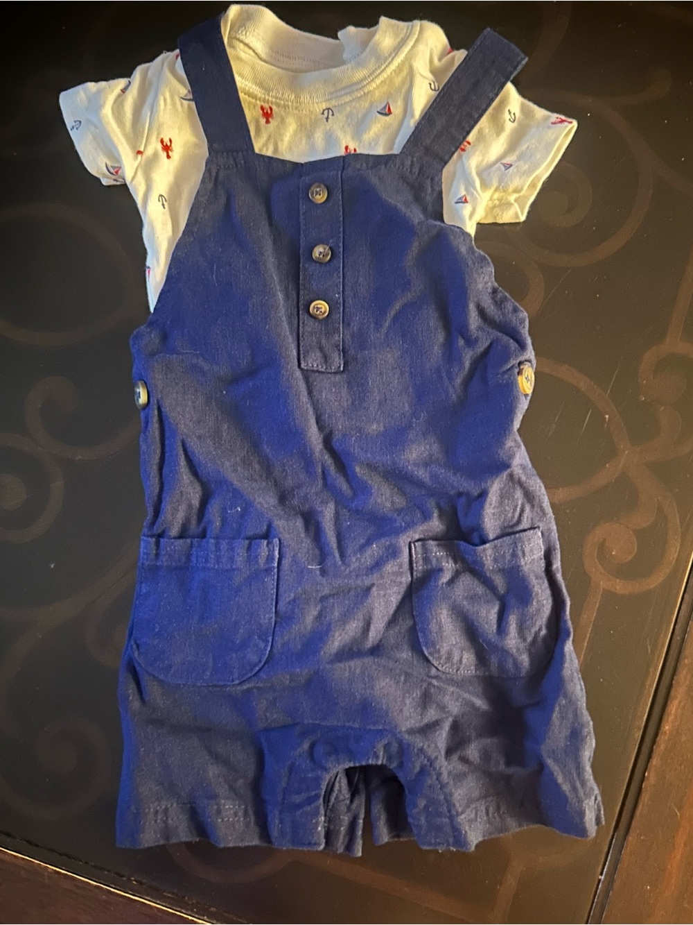 Carter's 2 piece Blue Toddler Overalls Shorts & coordinating shirt, Size 12 MOS - Picture 1 of 6